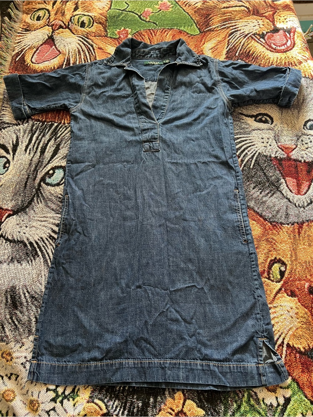Lauren Ralph Lauren Indigo Denim Polo Shirt Dress with Pockets